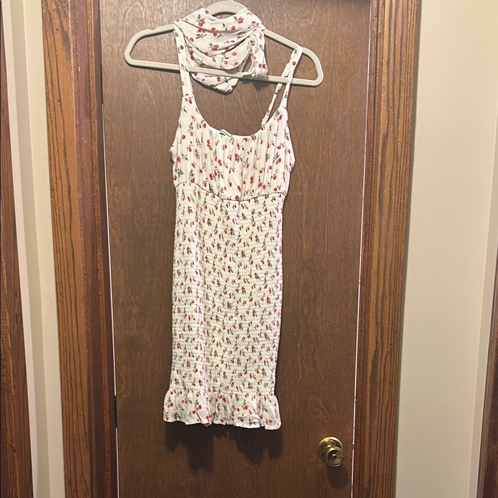 Floral White Dress with Matching Scarf